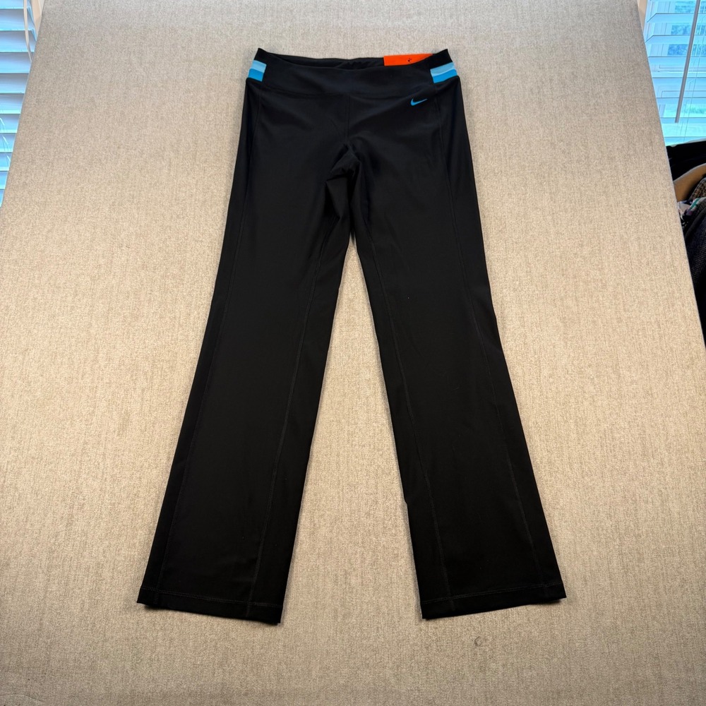 NWT Nike Slim Fit Pants Women Medium Black Blue Stripe Fit Dry Straight Leg